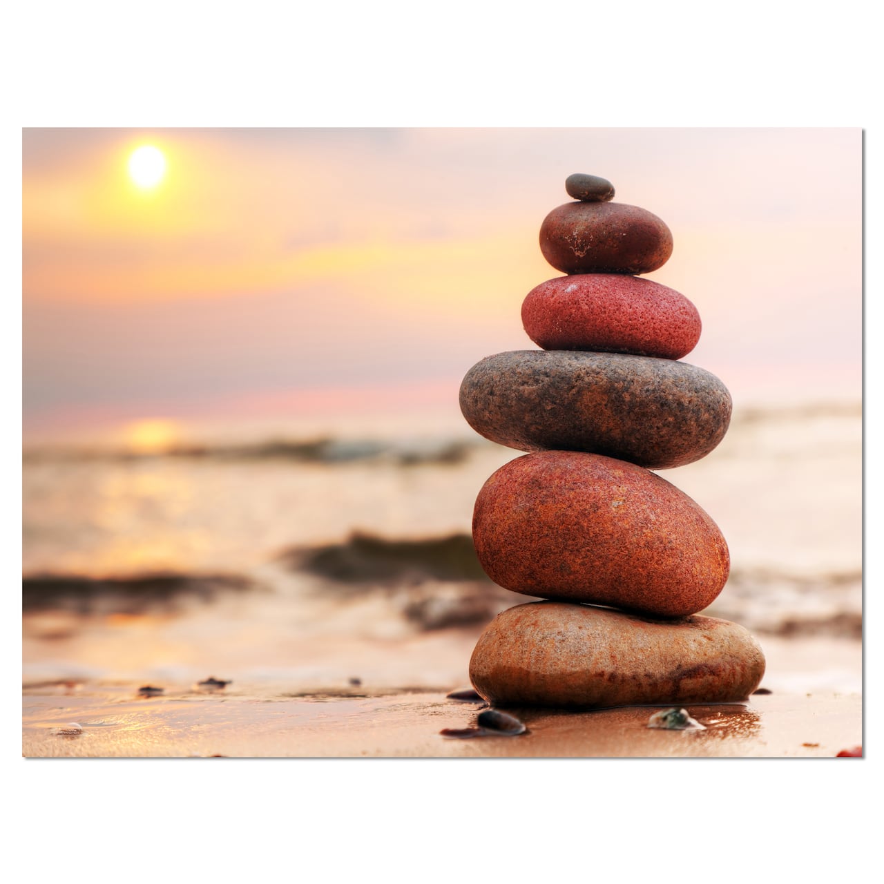Designart - Stones Pyramid on Sand Symbolizing Zen - Landscape Canvas Art Print